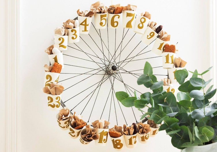 Fahrradfelge, Eukalyptusblätter, Adventskalender selber basteln, selbermachen