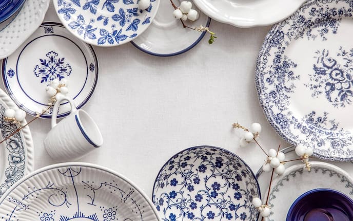 Keramik, Teller, Suppenteller, Untersetzer, Speiseteller, blauweiß, Deko, Selbermachen