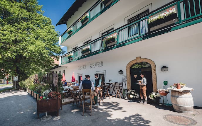 Ausflüge, Wirtshaus, Gasthof Schäffer, Außenansicht und Terrasse, Neuberg an der Mürz, Steiermark