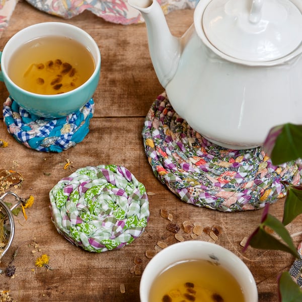 Basteln, Untersetzer, Stoff, Stoffreste, Teekanne, Teetasse