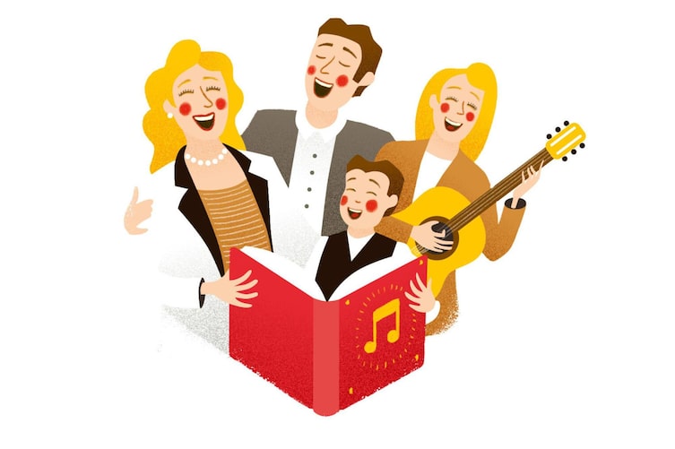 Warum singen uns gut tut, Illustration Menschen beim gemeinsamen singen