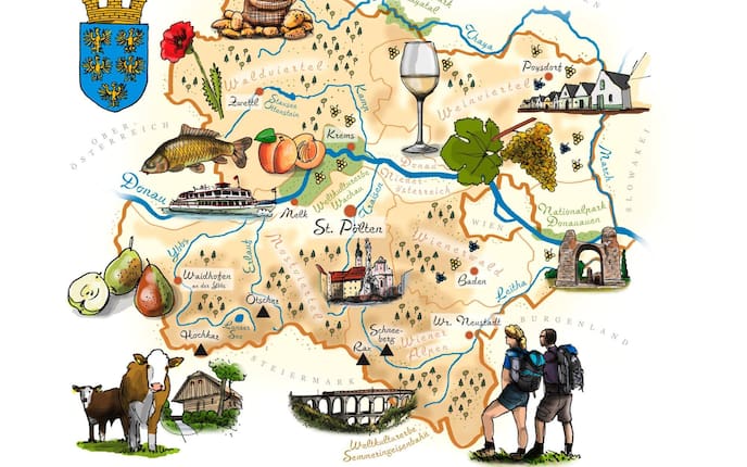 Illustration, Karte Niederösterreich, Dialektquiz