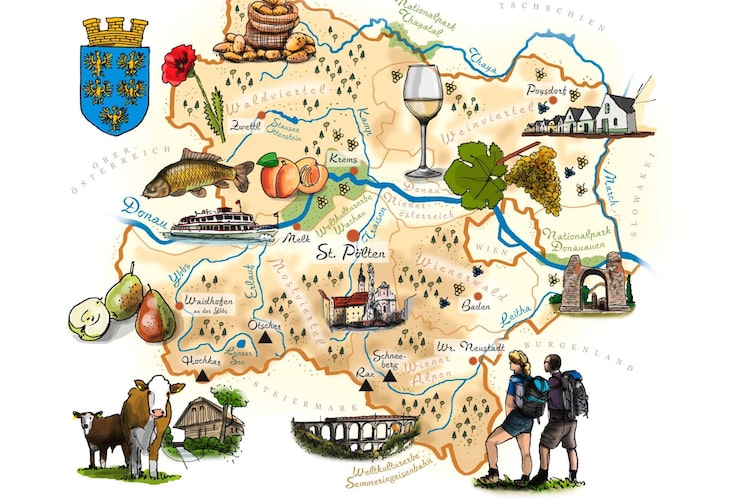 Illustration, Karte Niederösterreich, Dialektquiz