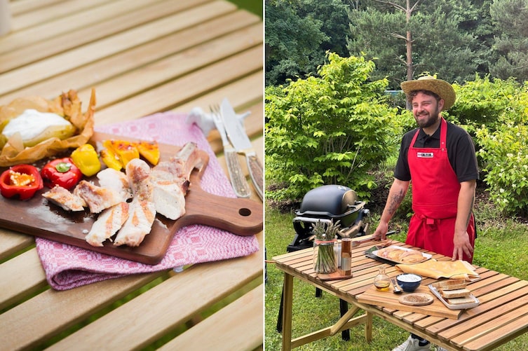 Grillweltmeister Patrick Bayer am Grill, Schweinekotelettes, Grillmenü