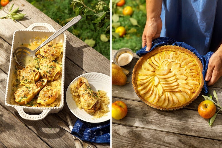 Gefüllte Äpfel und Birnen mit Einkorn und Bergkäsn, Apfel-Birnen-Kuchen, Rezepte mit Äpfeln und Birnen