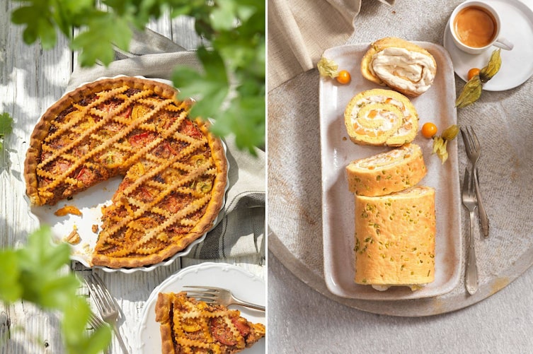 Rezepte aus dem Augustgarten, Tomatenkuchen, Physalisroulade