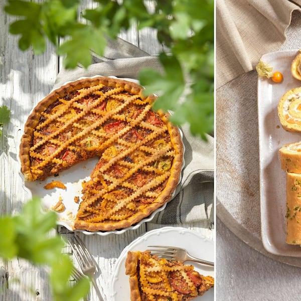 Rezepte aus dem Augustgarten, Tomatenkuchen, Physalisroulade