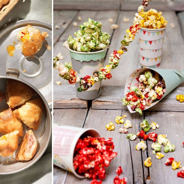 Herzhafte Gemüsetascherl, bunte Popcorn, Rezepte, Buffet, Knabbereien
