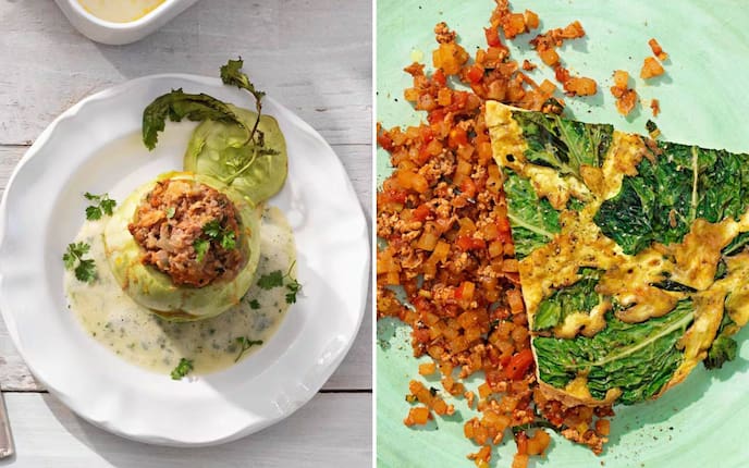 Rezepte mit Kohlrabi, gefüllter Kohlrabi, Kohlrabiblätter-Omelette