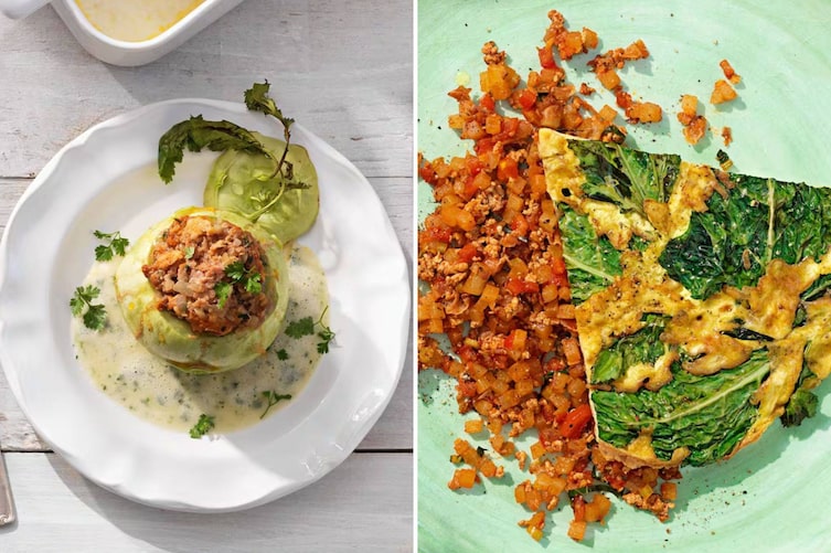 Rezepte mit Kohlrabi, gefüllter Kohlrabi, Kohlrabiblätter-Omelette