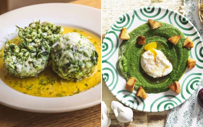 flaumige Spinatknödel, Cremespinat mit pochiertem Ei, Rezepte für Gründonnerstag