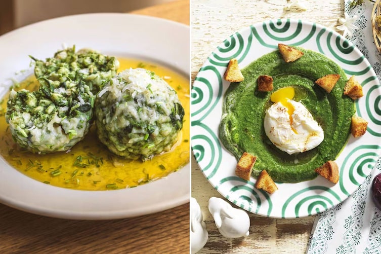 flaumige Spinatknödel, Cremespinat mit pochiertem Ei, Rezepte für Gründonnerstag