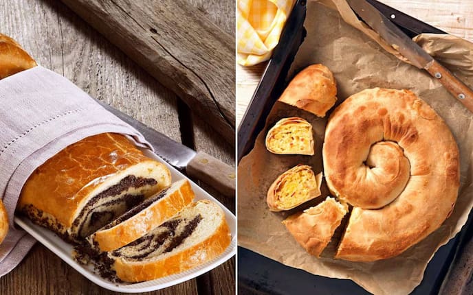 Strudel, pikanter Strudel, Polenta, Mohnstrudel