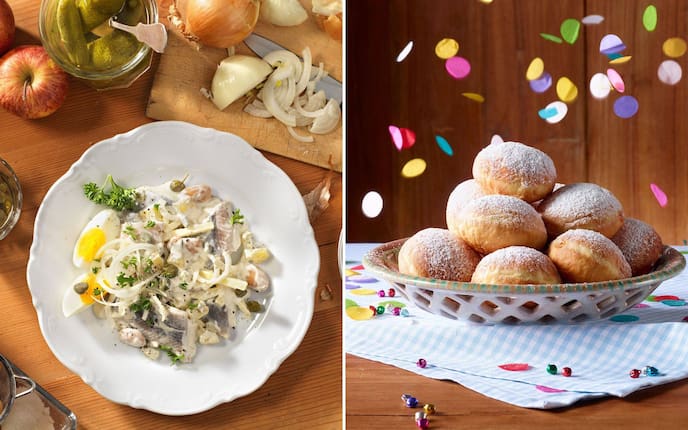 Traditionelle Gerichte im Februar, Heringsschmaus, Faschingskrapfen, Fastengerichte