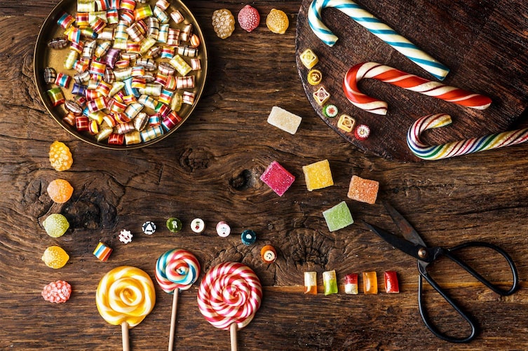 Seidenzuckerl, saure Drops, Geleefrüchte, Zuckerstangerl, Schleckerl