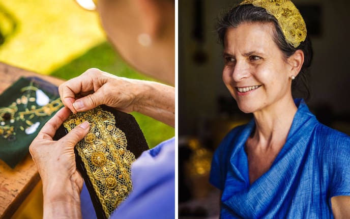 Claudia mit einer Goldhaube