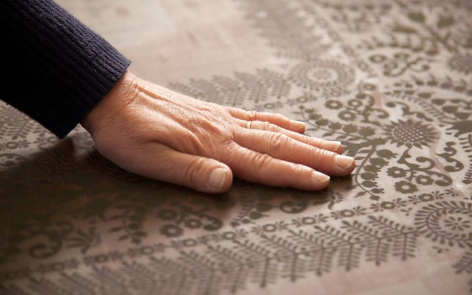 Katharieder Bauernhanddruck, Tischdecke, Mitteldecke, Handwerk