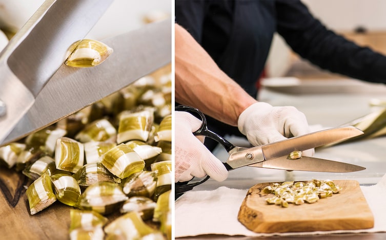Herstellung von Seidenzuckerln in der Wiener Zuckerwerkstatt