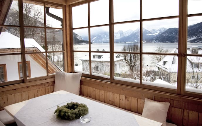 Ausblick, See, Natur, Fenster, Hausbesuch, Servus, Wolfgangsee