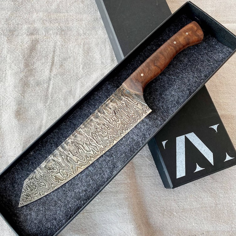 Messer aus Damaststahl, handgeschmiedet, Servus Marktplatz