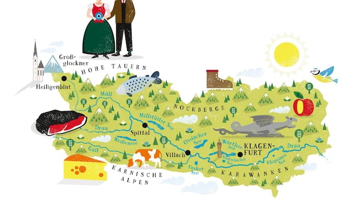 Illustration, Karte Kärnten, Dialektquiz