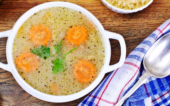 Suppe, Reis, Karotten, Schüssel, Petersilie