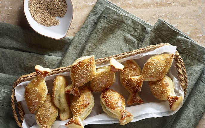 Blätterteig, Fischerl, Sesam, Vorspeise, Servus Rezept