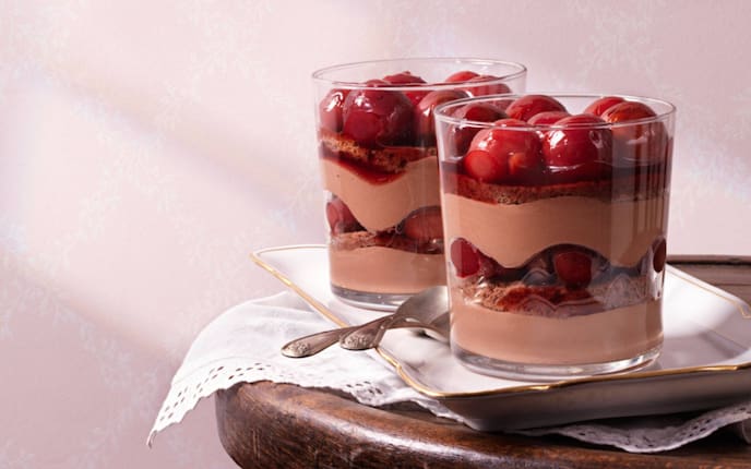 Kirschen, Schokoladecreme, Glas, Dessert, Nachspeise, Servus Rezept