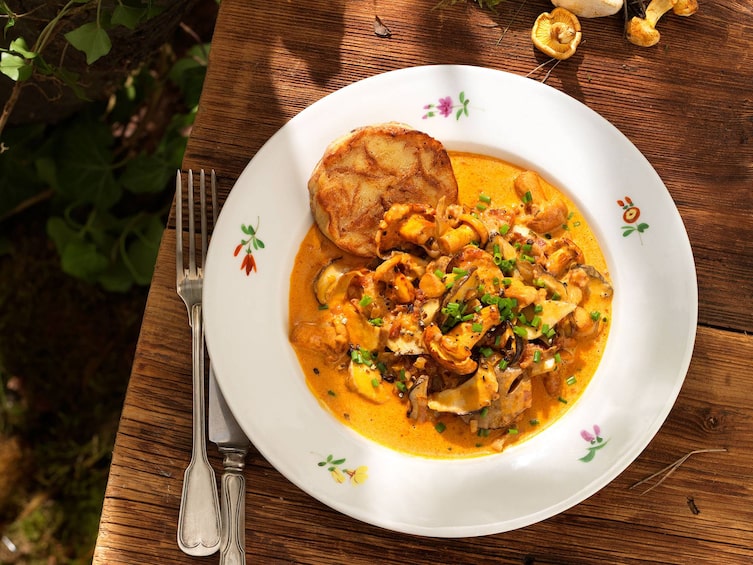 Waldschwammerl-Ragout mit Semmelknödeln (Bild: Eisenhut & Mayer)