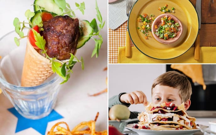Fleischbällchen-Stanitzel, Wurstschüsserl mit Gemüse und Palatschinkentorte – drei Gerichte, bei denen Kinder vom ersten Blick an dabei sind.
