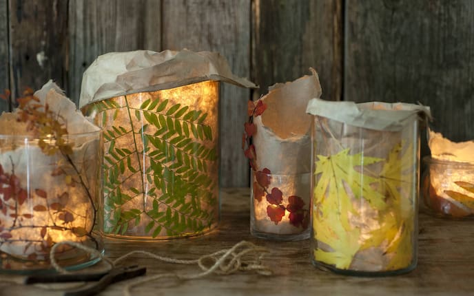Dekorieren mit Herbstlaub, Windlichter, Basteln, , Servus