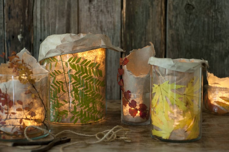 Dekorieren mit Herbstlaub, Windlichter, Basteln, , Servus