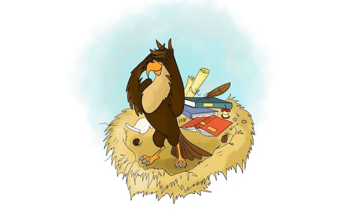 Illustration von einem Adler in einem unordentlichen Nest