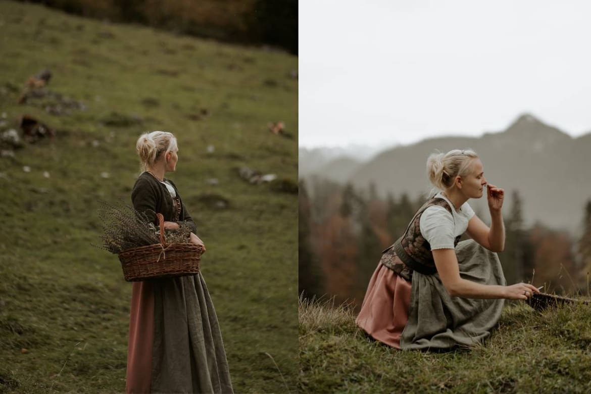 Kräuterexpertin Maria Eisner in der Natur beim Sammeln von Kräutern