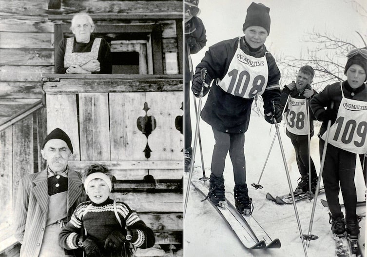 Hans Hinterseer Kindheitsaufnahmen mit seinen Großeltern und bei einem Skirennen.
