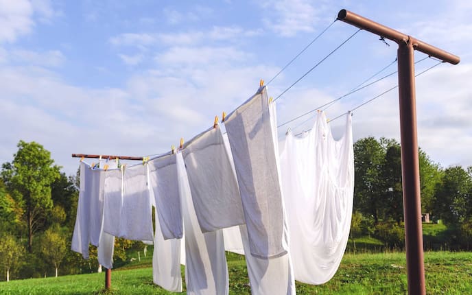 Wäsche, Wäscheleine, draußen, Wiese, Haushalt