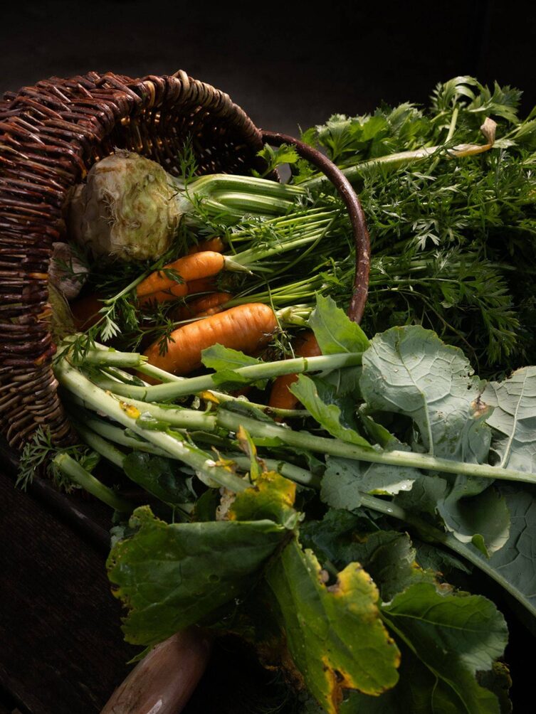 Ein Korb voller Gemüseraritäten vom Felderhof in Südtirol.