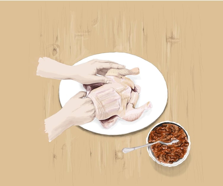 Haut vom Huhn lösen, Gefülltes Huhn, Huhn richtig füllen, gefülltes Brathuhn, Brathuhn gefüllt, Servus Rezept