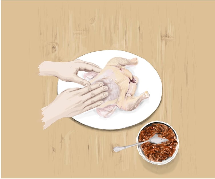 Füllung im Huhn verteilen, Gefülltes Huhn, Huhn richtig füllen, gefülltes Brathuhn, Brathuhn gefüllt, Servus Rezept