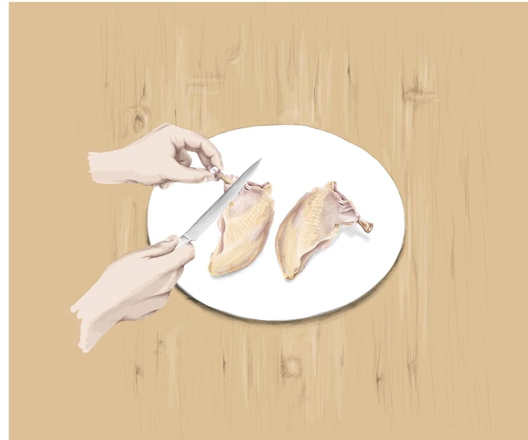 Huhn Suprême, Huhn richtig schneiden, ausgelöste Hühnerbrust, Keulenknochen freischaben