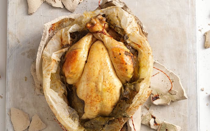 Landhendl in Ton gebacken, Huhn, Ton, Ofenhuhn, Servus Rezept