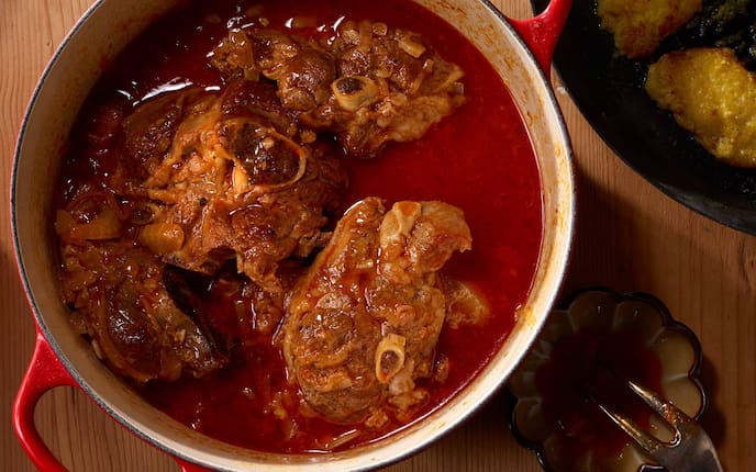 Lammhaxenscheiben, Polenta, Saft, roter Topf, Polentanockerln, Servus Rezept