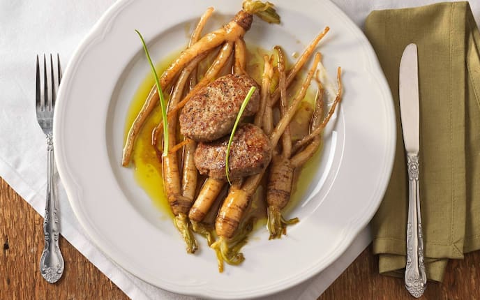 Butterschnitzerl, Haferwurzel, Sauce, Hauptspeise, Faschiertes, Servus Rezept