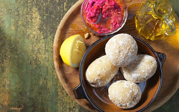Rote Rüben, Dip, Zitrone, Öl, Kartoffel, Erdäpfel, Salzkruste