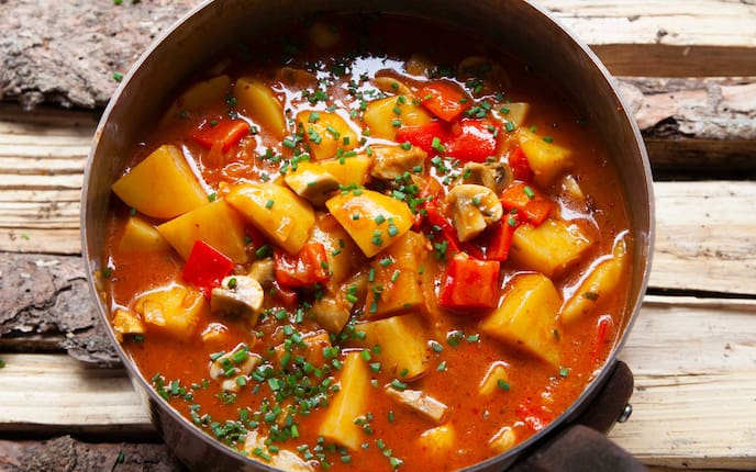 Kartoffeln, Champignons, Gulasch, Rezept