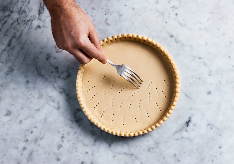 Zitronentarte, Gabel, Teig, Teig einstechen