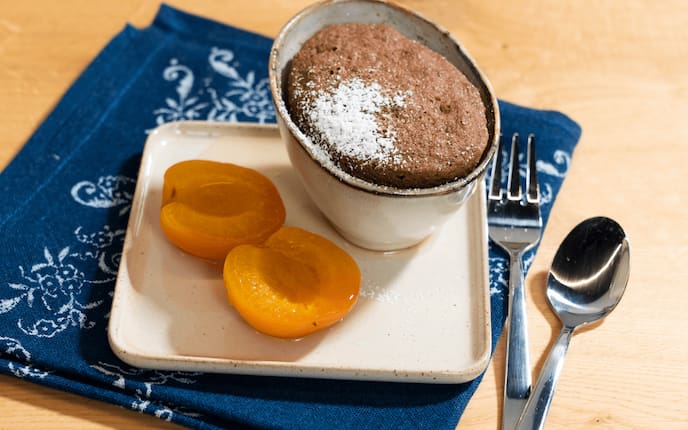 Schoko Koch, Honigmarillen, Marillen, Staubzucker, Nachspeise, Dessertbesteck, Stoffserviette, Servus Rezept, Dampfgarer