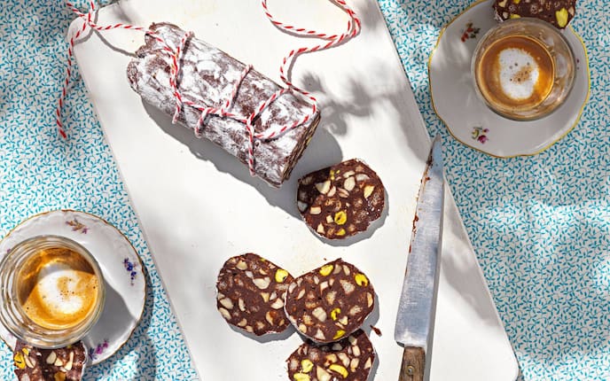 Schokoladesalami, Schokolade, Nachspeise, Kaffee, Servus Rezept