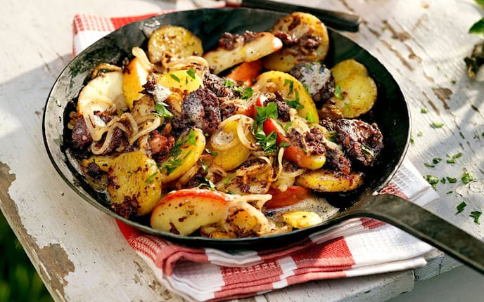 Rezept, Altwiener Blunzengröstl, Eisenpfanne