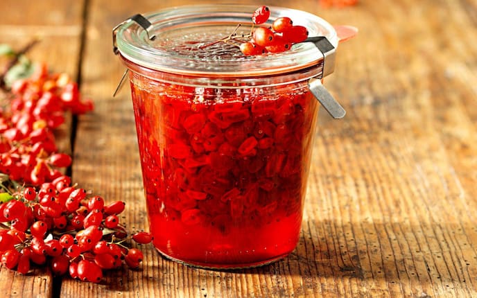 Berberitze, Berberitzenkompott, Kompott, Eingelegtes, Rexglas, Beilage, Servus Rezept